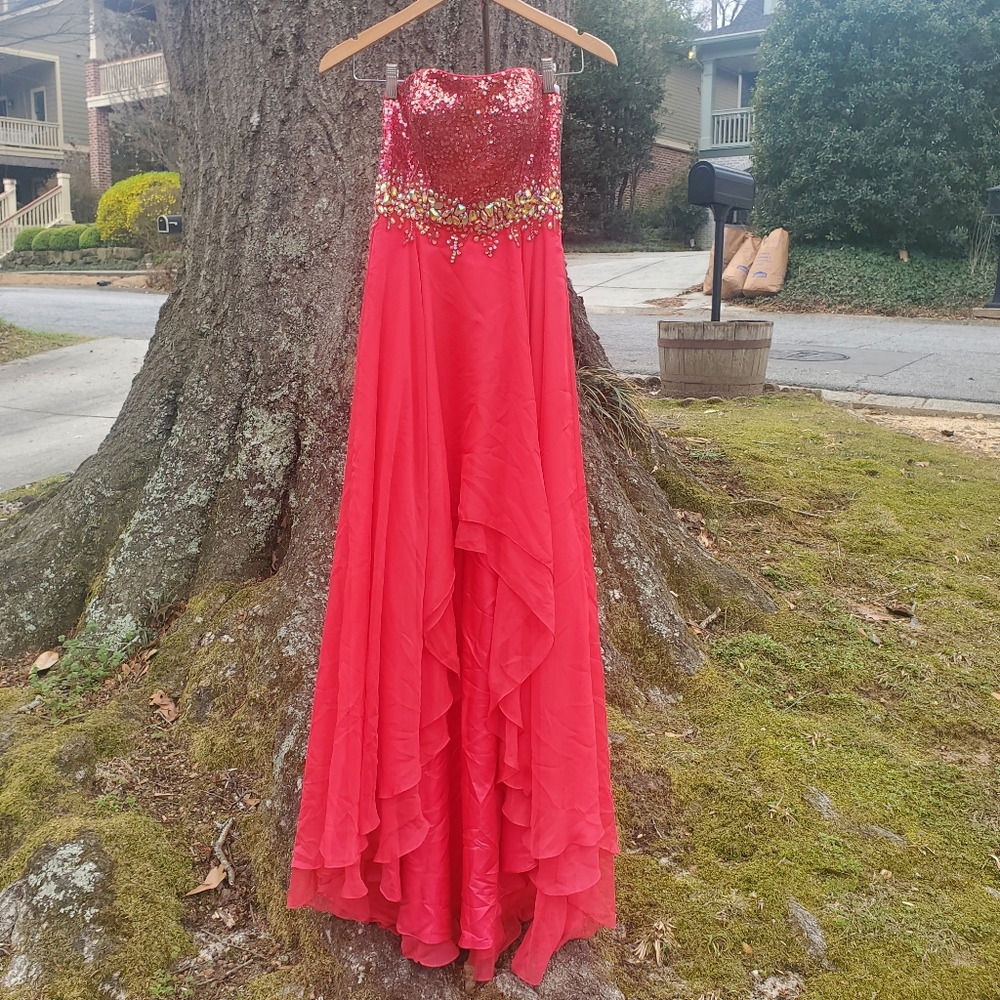 NWT Watermelon Strapless Gown with Sequin Bodice